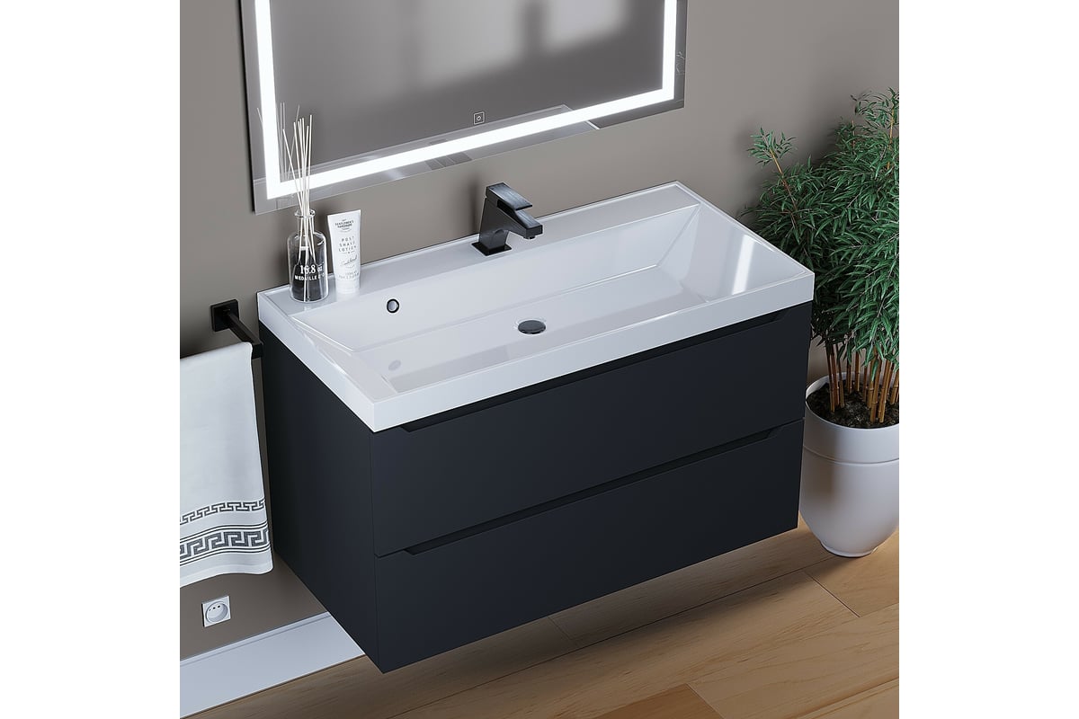 Подвесная тумба под раковину uperwood Tanos 90 см, черная 291020233 ...