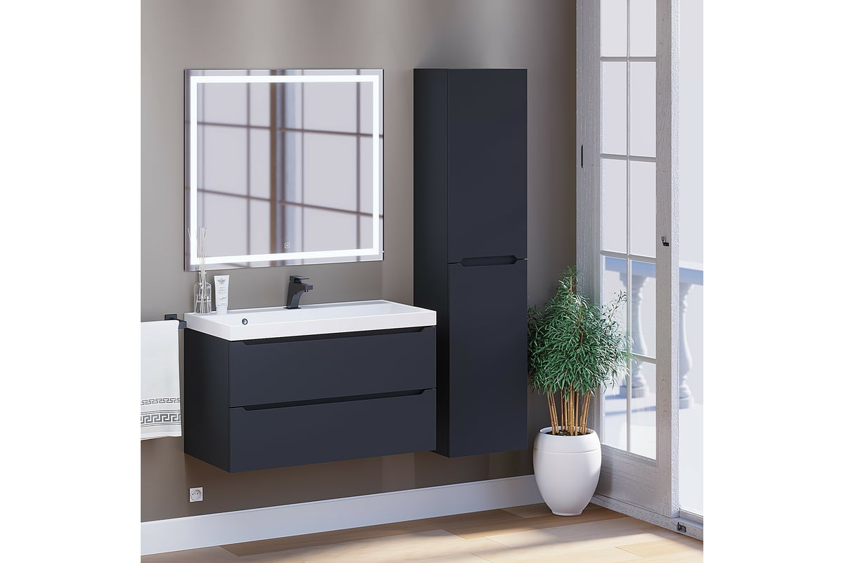 Подвесная тумба под раковину uperwood Tanos 90 см, черная 291020233 ...