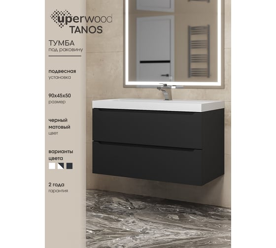 Подвесная тумба под раковину uperwood Tanos 90 см, черная 291020233