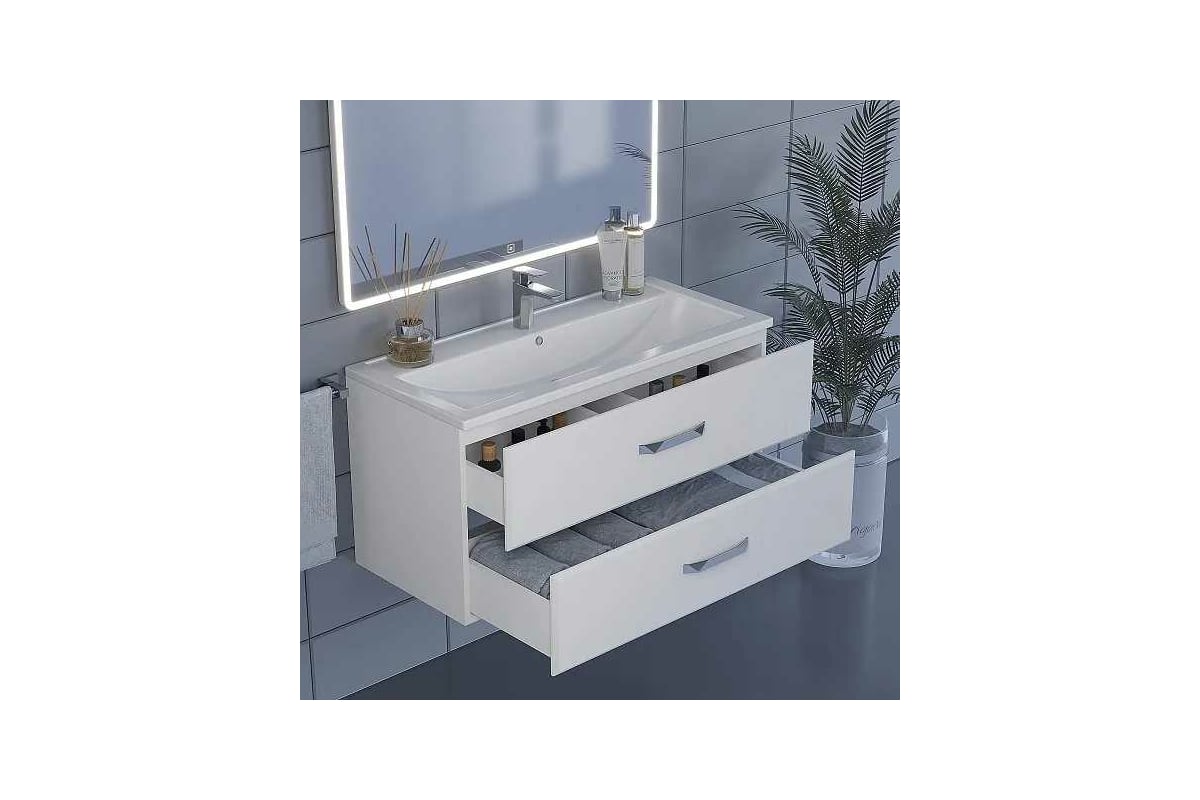 Тумба под раковину uperwood Foster 100 см, подвесная, белая 291020514 ...