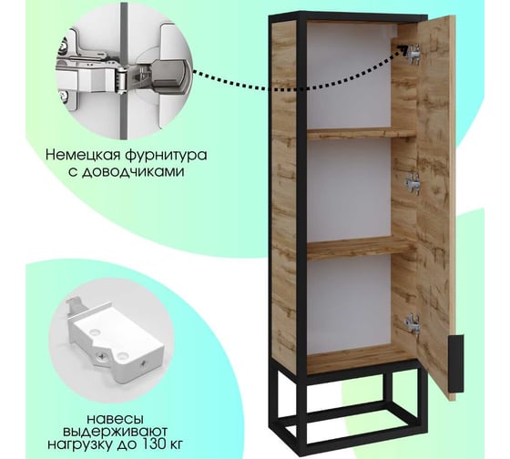 Пенал 1Marka в ванную GRUNGE LOFT Напольный/Подвесной цвет Дуб Вотан Ц0000007988