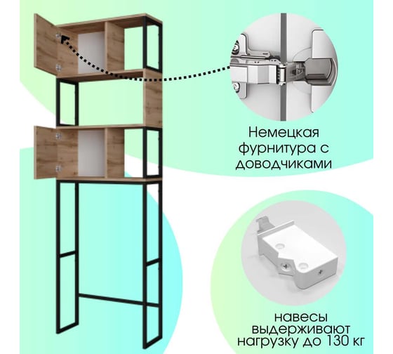 Шкаф 1Marka в ванную над стиральной машиной Grunge Loft 200х66 см Напольный, цвет Дуб вотан, Ц0000005249