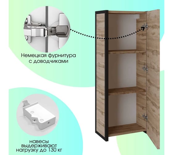 Зеркальный пенал 1Marka в ванную GRUNGE LOFT Подвесной, цвет Дуб Вотан Ц0000007986