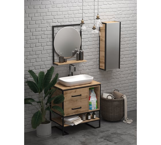 Зеркальный пенал 1Marka в ванную GRUNGE LOFT Подвесной, цвет Дуб Вотан Ц0000007986