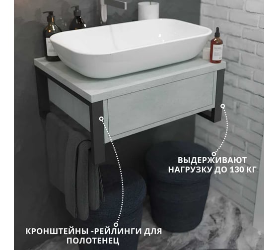 Тумба под раковину в ванную 1Marka GRUNGE LOFT 70 см подвесная бетон светлый Ц0000015938