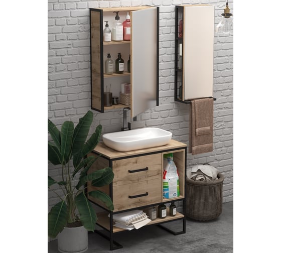 Зеркальный сквозной пенал 1Marka GRUNGE LOFT 35 см Подвесной, цвет Дуб вотан, Ц0000007985