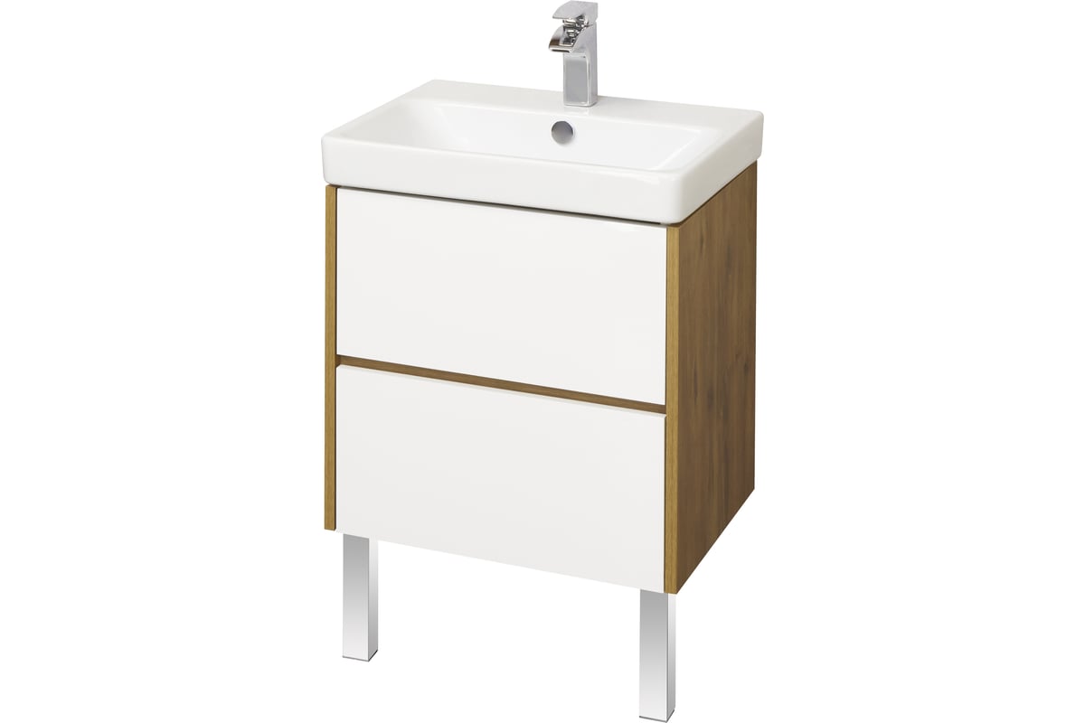 Тумба под раковину Акватон Сканди 55 белая, дуб рустикальный ...