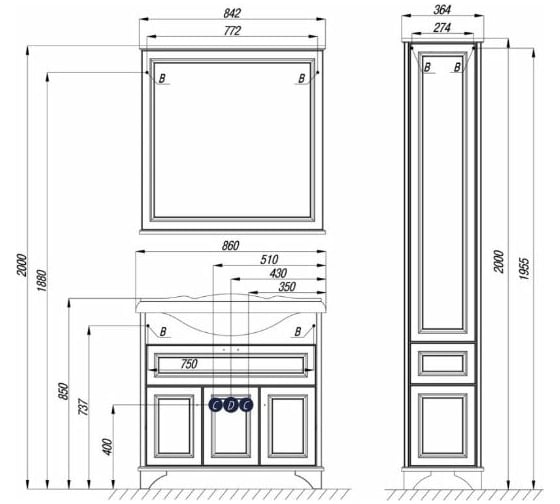 Тумба под раковину Акватон Идель 85 дуб белый 1A195601IDM70