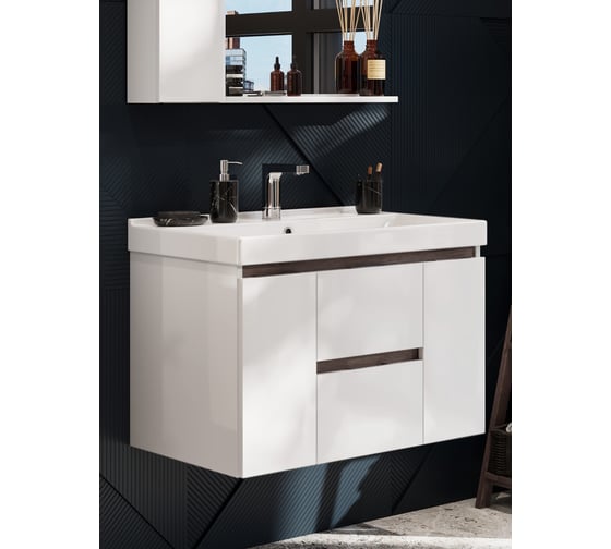 Тумба под раковину Акватон Рене 80 белый, грецкий орех 1A258601NRC80 1