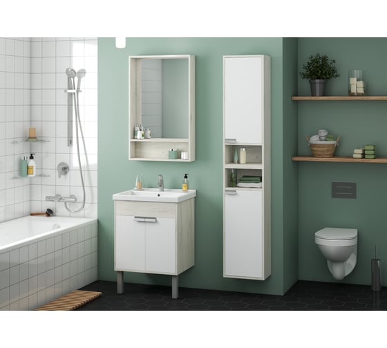 Зеркальный шкаф AQUATON Флай 60 белый, дуб крафт 1A237602FA860
