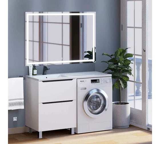 Тумба под стиральную машину uperwood Tanos 60 см, напольная, белая/графит, 2 ящика 291120334