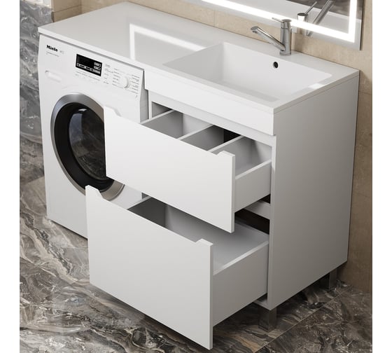 Тумба под стиральную машину uperwood Tanos 60 см, напольная, белая, 2 ящика 291120333