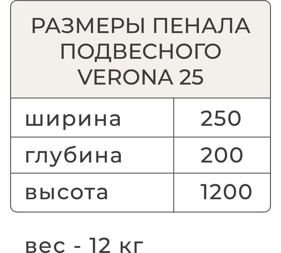 Подвесной пенал ИТАНА Verona 25 250x200x1200 HM-553-1S Смоки софт, серый 4657773601451