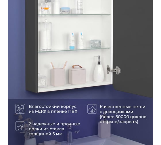 Зеркальный шкаф с подсветкой ИТАНА Miro 60 600x150x790 1С правое Графит 3-810UP 4657773604766