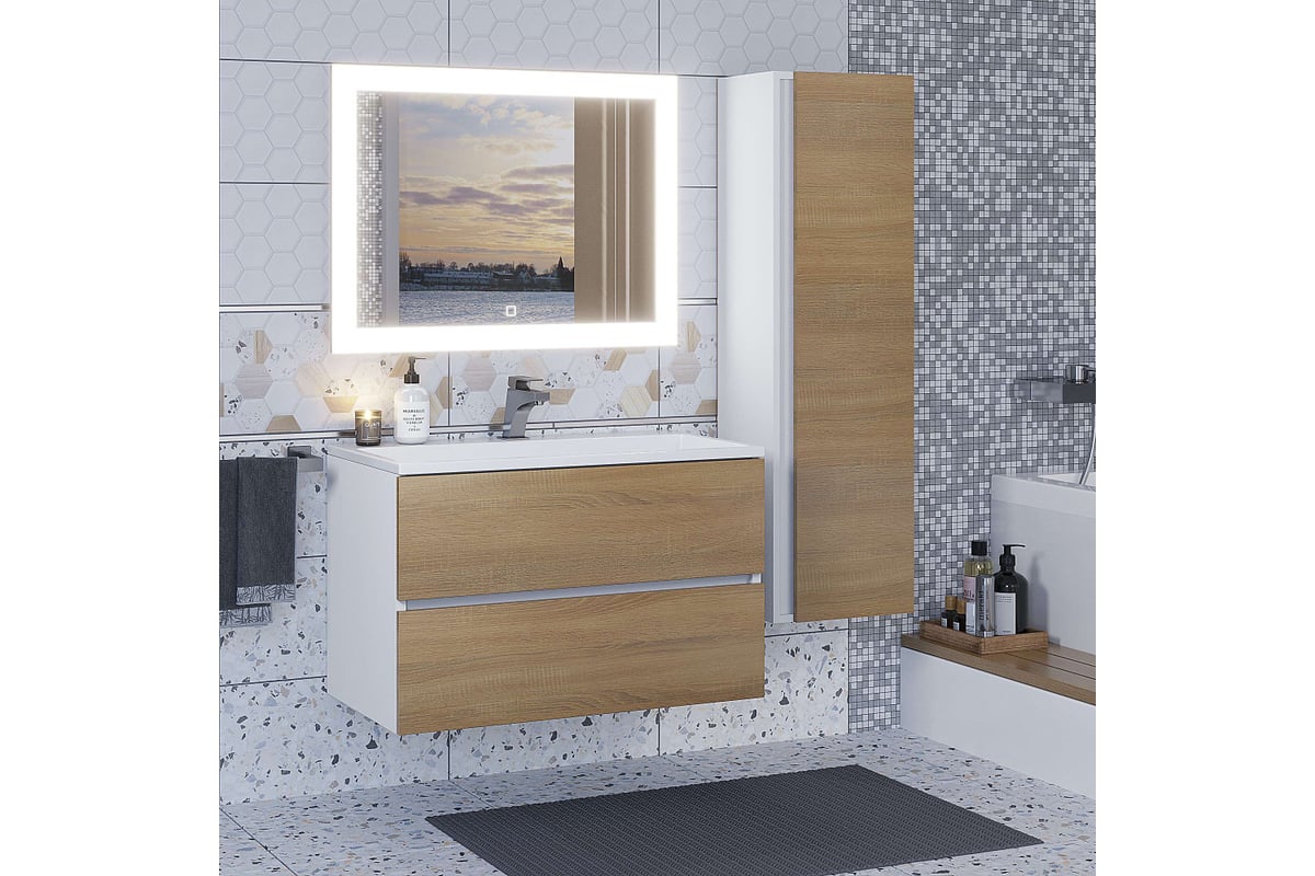 Тумба под раковину для ванной uperwood Barsa 80 см, подвесная, белая ...