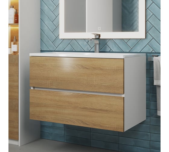 Тумба под раковину для ванной uperwood Barsa 80 см, подвесная, белая/дуб сонома 293020532