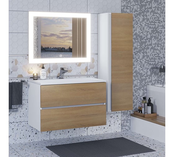 Шкаф-пенал для ванной комнаты uperwood Barsa 35х28х120 см, подвесной, белый/дуб сонома 293020529