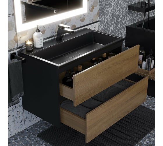 Подвесная тумба под раковину для ванной uperwood Barsa_80 см, черная/дуб сонома 293020539