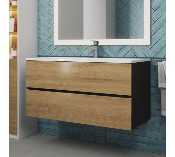 Подвесная тумба под раковину для ванной uperwood Barsa_100 см, черная/дуб сонома 293020540