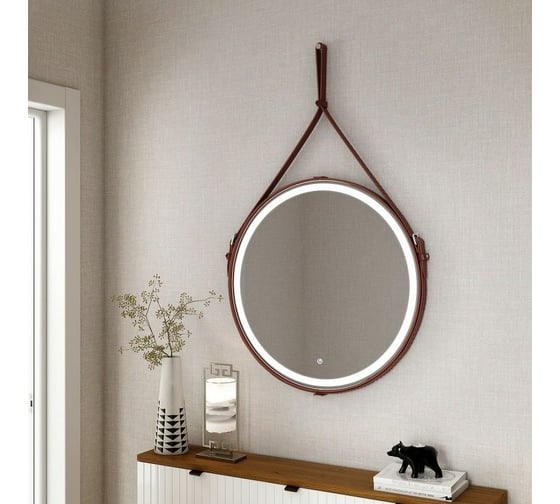 Зеркало с подсветкой на ремне из коричневой кожи Art&Max Milan D800 AM-Mil-800-DS-F-Brown