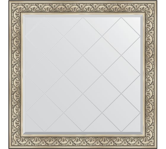 Зеркало с гравировкой в багетной раме EVOFORM барокко серебро 106 мм, 110x110 см BY 4467 1