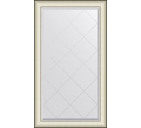 Зеркало с гравировкой в багетной раме EVOFORM белая кожа с хромом 78 мм, 74x129 см BY 4570