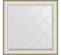 Зеркало с гравировкой в багетной раме EVOFORM белая кожа с хромом 78 мм, 84x84 см BY 4572