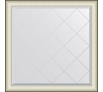 Зеркало с гравировкой в багетной раме EVOFORM белая кожа с хромом 78 мм, 104x104 см BY 4575