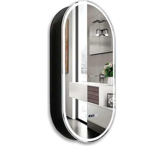 Зеркало-шкаф Azario Soho Black 500x1000 - 3.1 ЖК-часы, подогрев, сенсорный выключатель LED-00002612 00079415