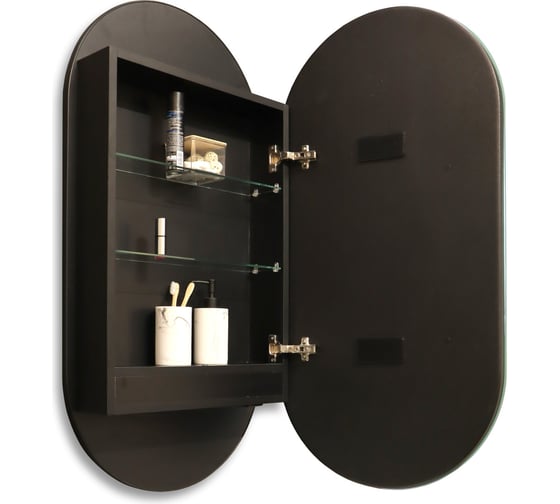 Зеркало-шкаф Azario Soho Black 500x1000 - 3.1 ЖК-часы, подогрев, сенсорный выключатель LED-00002612 00079415