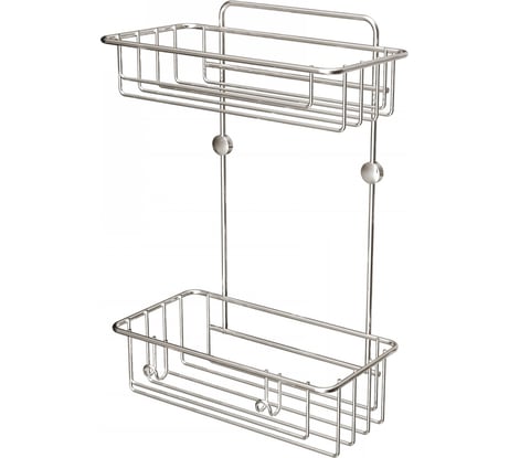 Полка в ванную TEKNO-TEL прямая, 2 яруса, 24х10х37 см, нержавеющая сталь, глянцевая ES095SSS