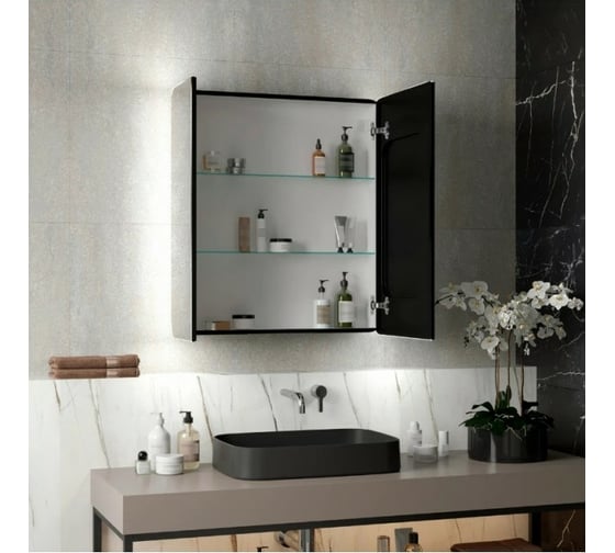 Зеркало-шкаф Reflection Black led 760x850 RF2002BL