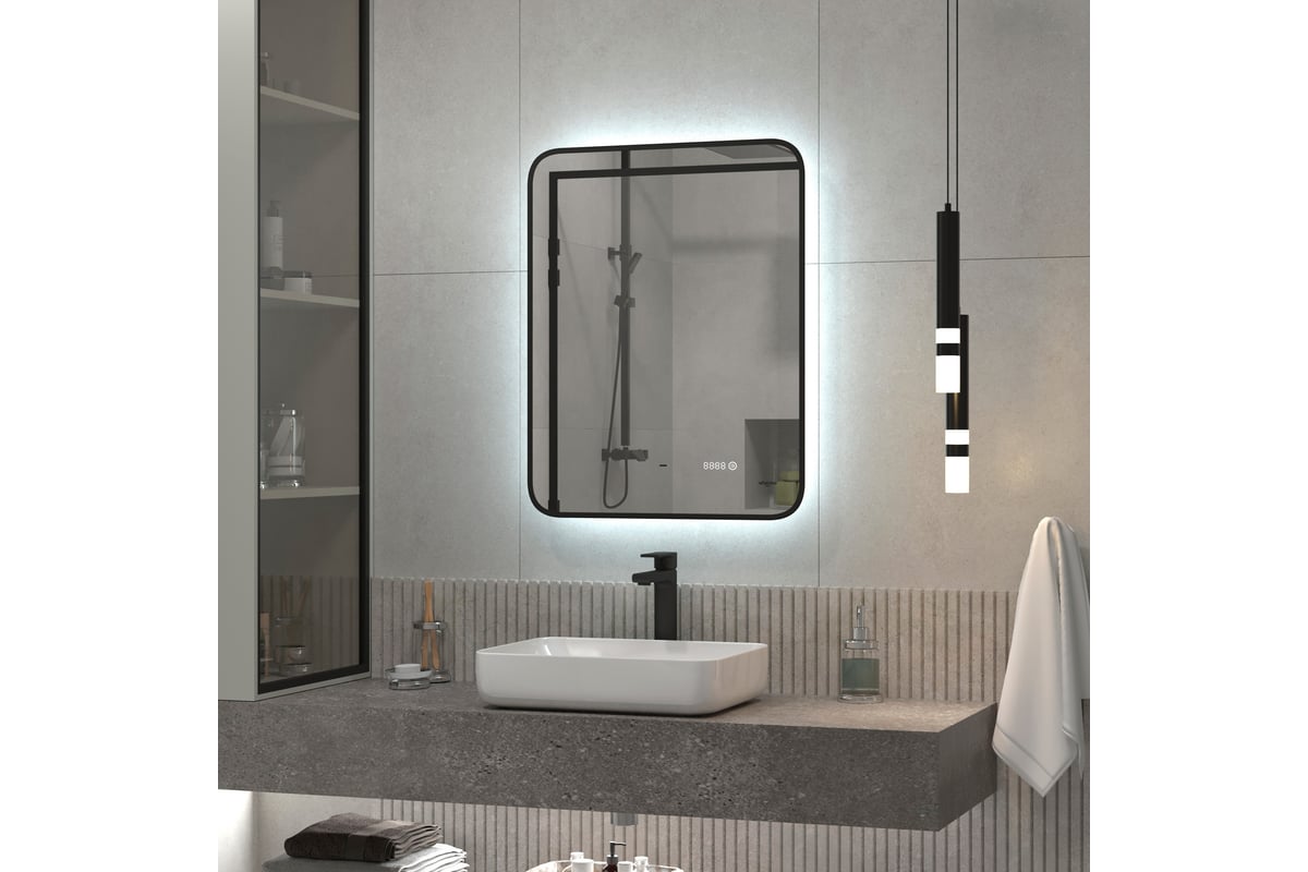 Зеркало Reflection Black view с фоновой подсветкой, бесконтактным ...