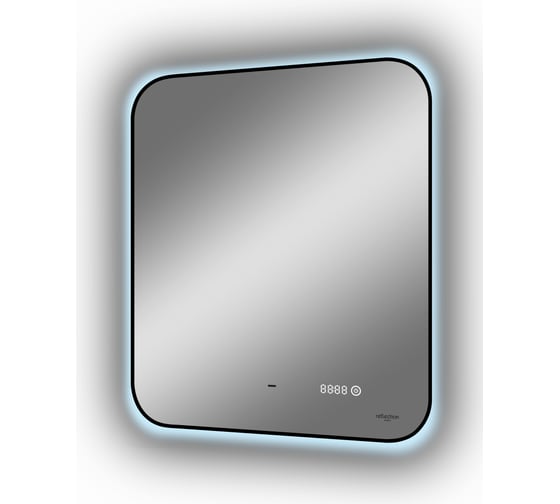 Зеркало Reflection Black view с фоновой подсветкой, бесконтактным сенсором, диммером, часами, черной окантовкой, 600x700 RF4002BV