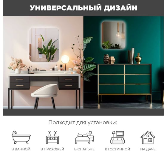 Зеркало Reflection Horizon с бесконтактным сенсором, диммером, холодная подсветка, 600x700 RF4207HR