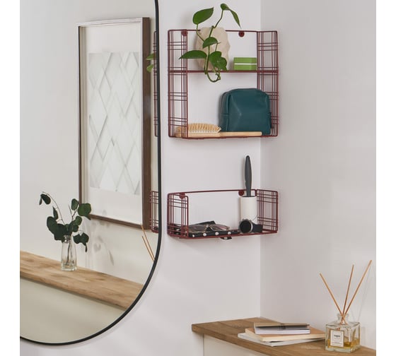 Прямоугольная полка Moroshka Tartan 2 яруса, 30x11x30.5 см, красная 920-002-01