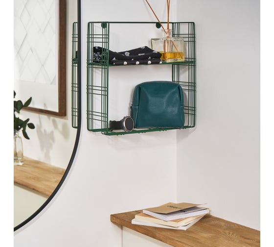 Прямоугольная полка Moroshka Tartan 2 яруса, 30x11x30.5 см, зеленая 920-002-02