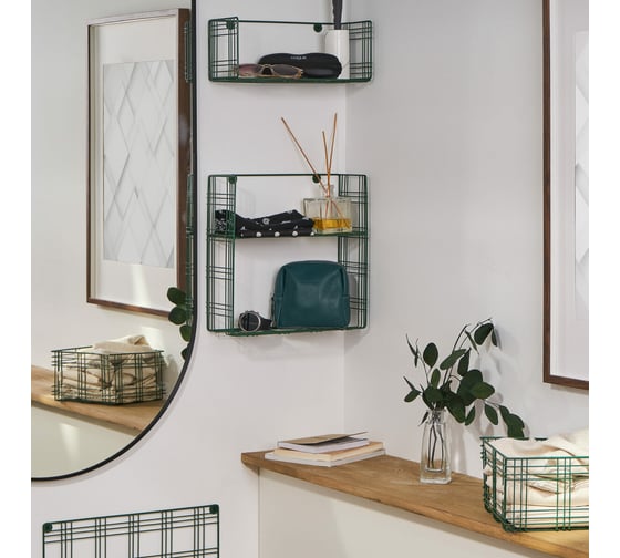 Прямоугольная полка Moroshka Tartan 2 яруса, 30x11x30.5 см, зеленая 920-002-02
