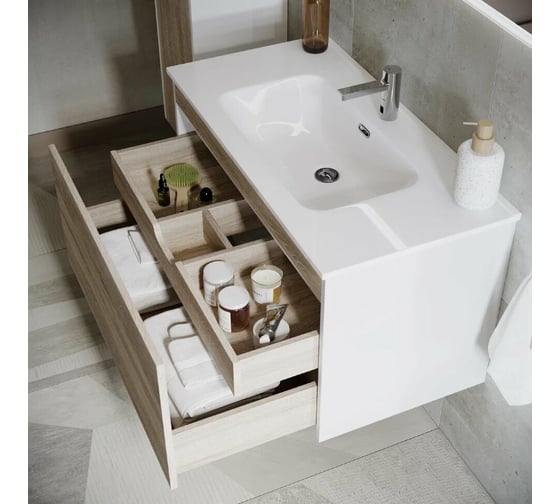 Подвесная тумба Sancos Smart 790x450x500, c двумя ящиками оснащенными доводчиками, дуб бардолино/белый, арт. SM80E
