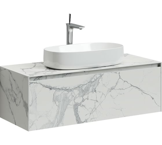 Подвесная тумба Sancos Stone из керамогранита с одним выдвижным ящиком и столешницей из керамогранита 1200x400x495, керамогранит Statuario white, арт. ST120SV 1
