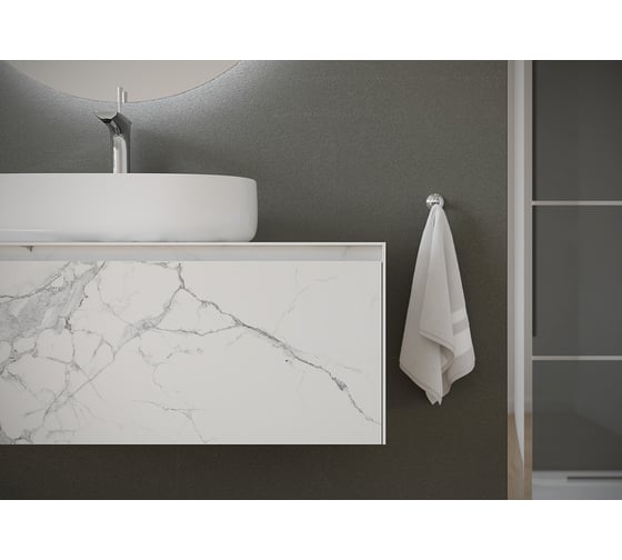 Подвесная тумба Sancos Stone из керамогранита с одним выдвижным ящиком и столешницей из керамогранита 1200x400x495, керамогранит Statuario white, арт. ST120SV