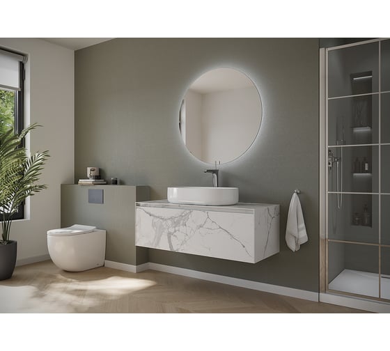 Подвесная тумба Sancos Stone из керамогранита с одним выдвижным ящиком и столешницей из керамогранита 1200x400x495, керамогранит Statuario white, арт. ST120SV