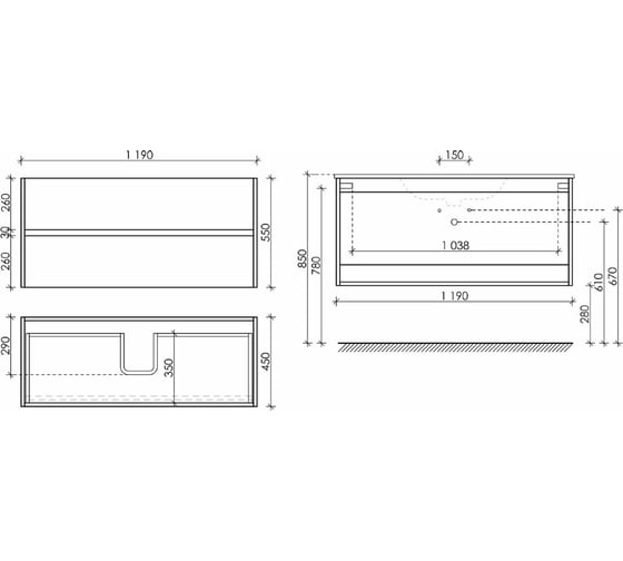 Подвесная тумба Sancos Urban 1190x450x550, c двумя ящиками оснащенными доводчиками, белый глянец, арт. UR120-2W
