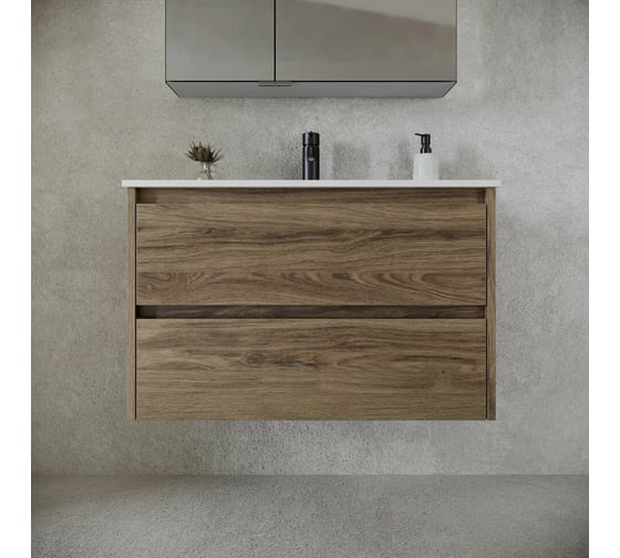 Подвесная тумба Sancos Libra 790x450x500, c двумя ящиками оснащенными доводчиками, дуб чарльстон, арт. LB80ECH