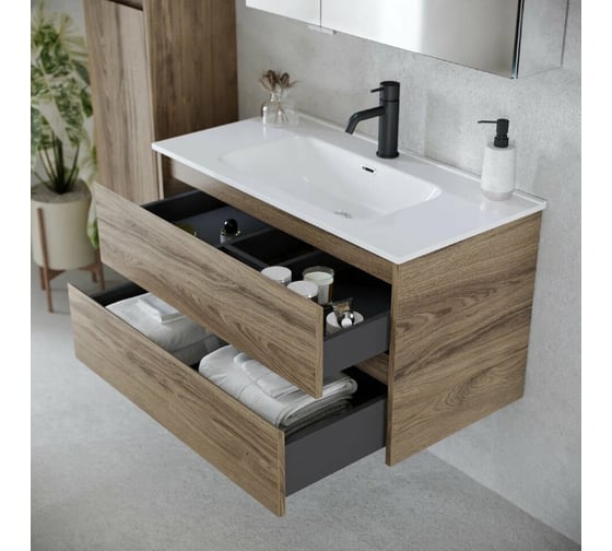 Подвесная тумба Sancos Libra 790x450x500, c двумя ящиками оснащенными доводчиками, дуб чарльстон, арт. LB80ECH