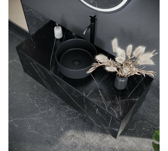 Подвесная тумба Sancos Stone из керамогранита с одним выдвижным ящиком и столешницей из керамогранита 1200x400x495, керамогранит Nero Marquina, арт. ST120NM