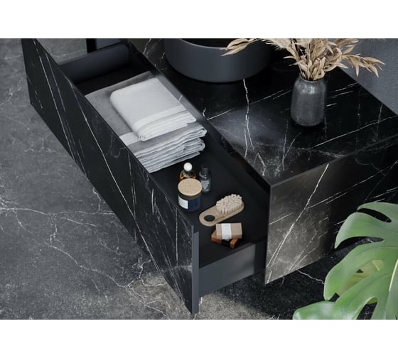 Подвесная тумба Sancos Stone из керамогранита с одним выдвижным ящиком и столешницей из керамогранита 1200x400x495, керамогранит Nero Marquina, арт. ST120NM