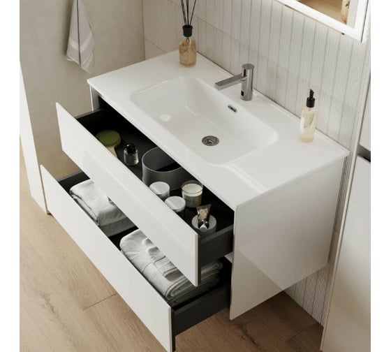 Подвесная тумба Sancos Cento 890x450x500, c двумя ящиками оснащенными доводчиками, белый глянец, арт. CN90W