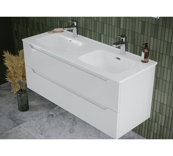 Подвесная тумба Sancos Norma 2.0 1190x450x500, c двумя ящиками оснащенными доводчиками, белый глянец, арт. NR2.0120-2W 1