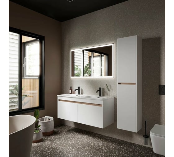 Подвесная тумба Sancos Smart 1190x450x500, 4 ящика оснащенными доводчиками, белый глянец, арт. SM120-2W